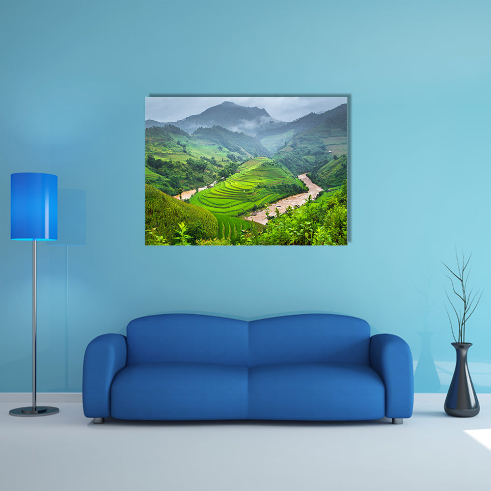 Green Rice fields on terraced in Mu cang chai, Vietnam multi panel canvas wall art