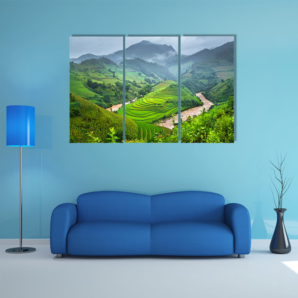 Green Rice fields on terraced in Mu cang chai, Vietnam multi panel canvas wall art