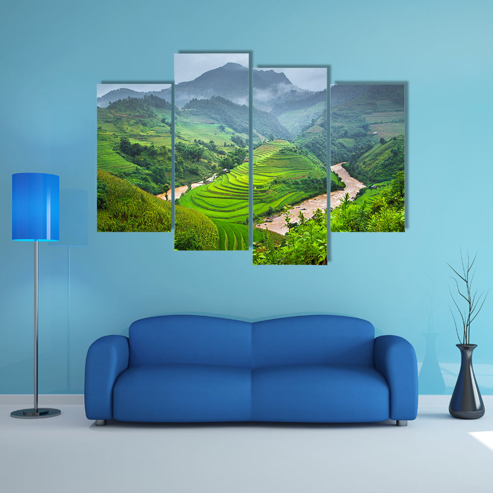 Green Rice fields on terraced in Mu cang chai, Vietnam multi panel canvas wall art