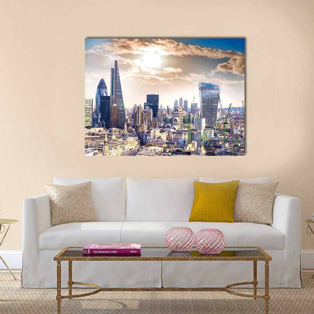 Aereal view of London modern district multi panel canvas wall art