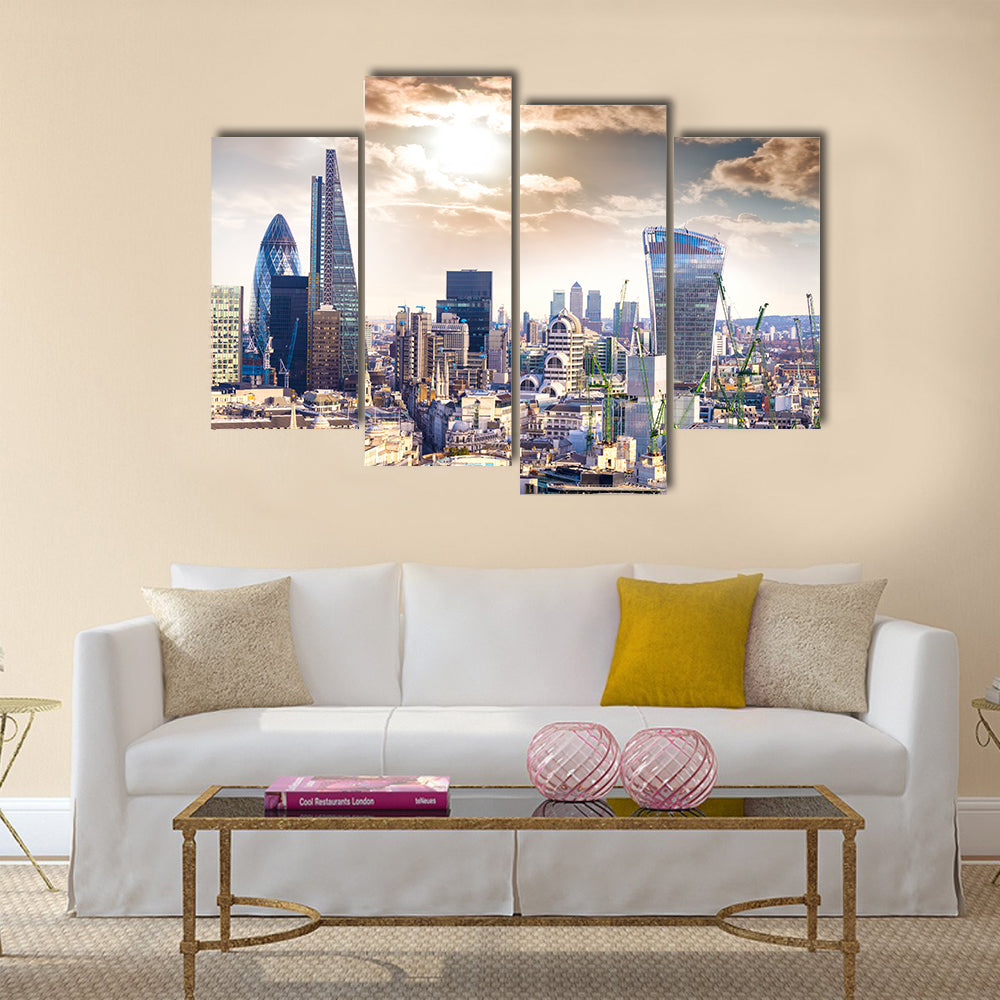 Aereal view of London modern district multi panel canvas wall art