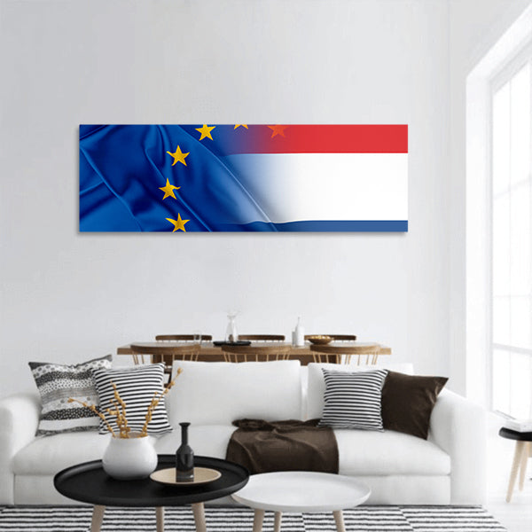 The concept of relationship between EU and Netherlands Panoramic Canvas Wall Art