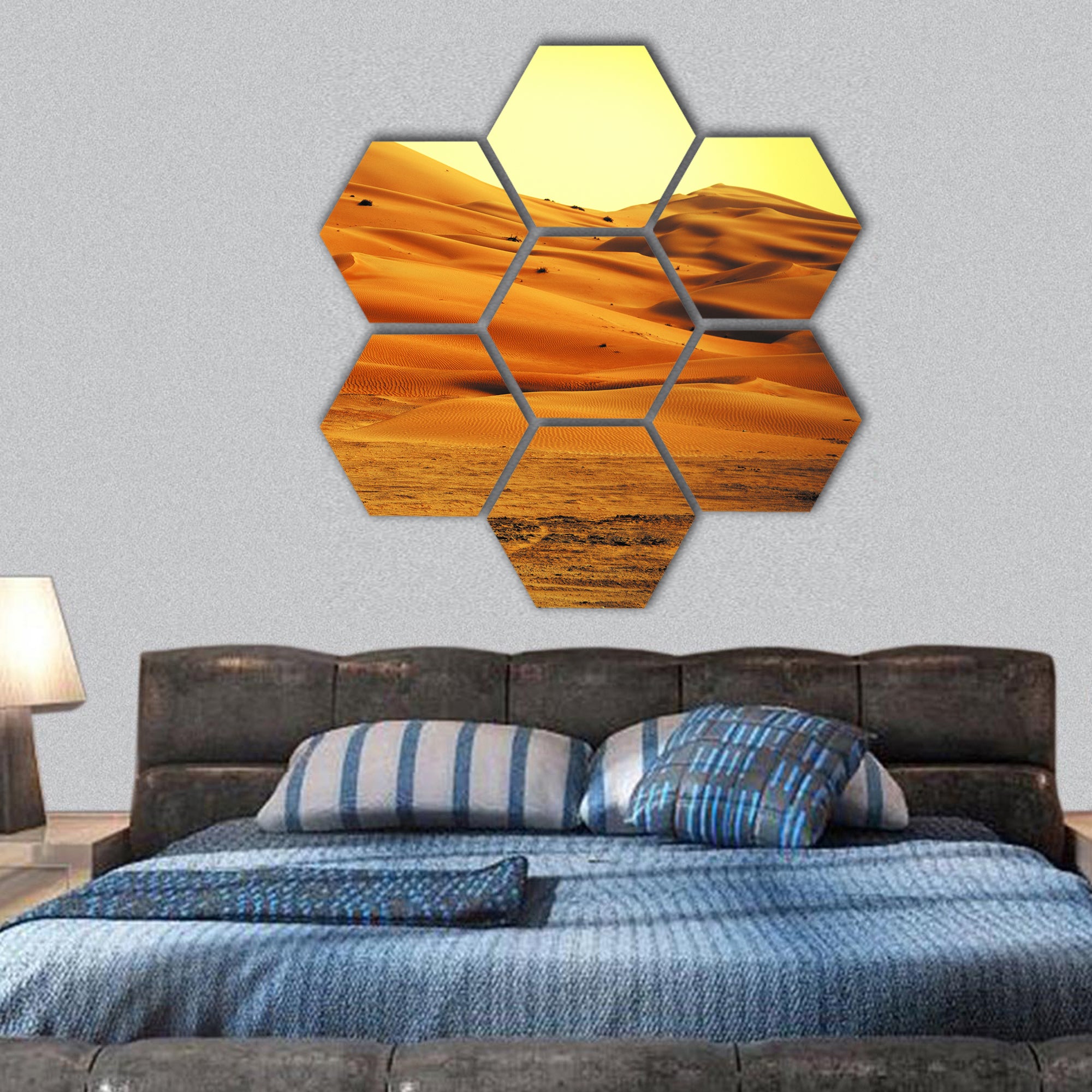 sand dune formations in Liwa oasis hexagonal canvas wall art