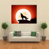 Orange Halloween night background with wolf and Moon multi panel canvas wall art