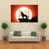 Orange Halloween night background with wolf and Moon multi panel canvas wall art