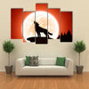 Orange Halloween night background with wolf and Moon multi panel canvas wall art