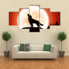 Orange Halloween night background with wolf and Moon multi panel canvas wall art