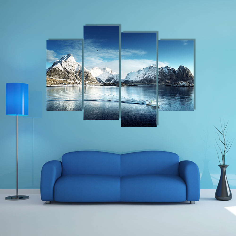 The snow in Reine Village, Lofoten Islands, Norway multi panel canvas wall art