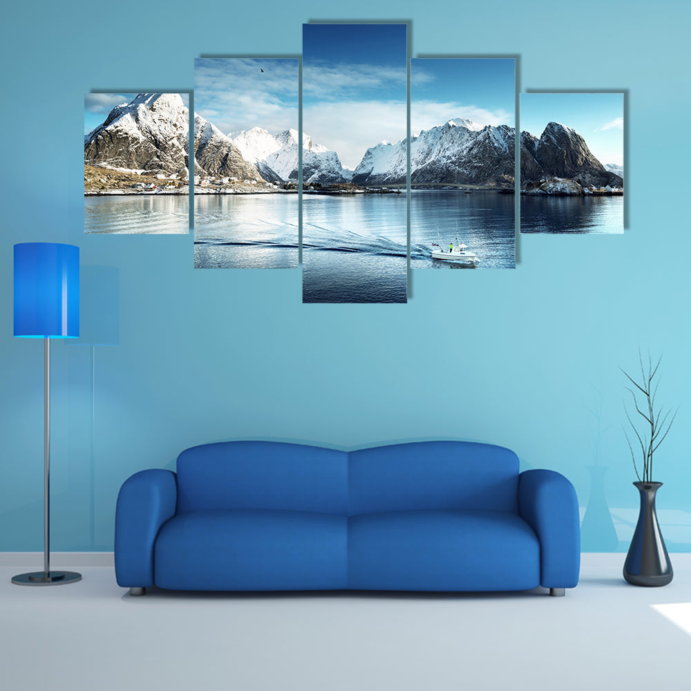 The snow in Reine Village, Lofoten Islands, Norway multi panel canvas wall art