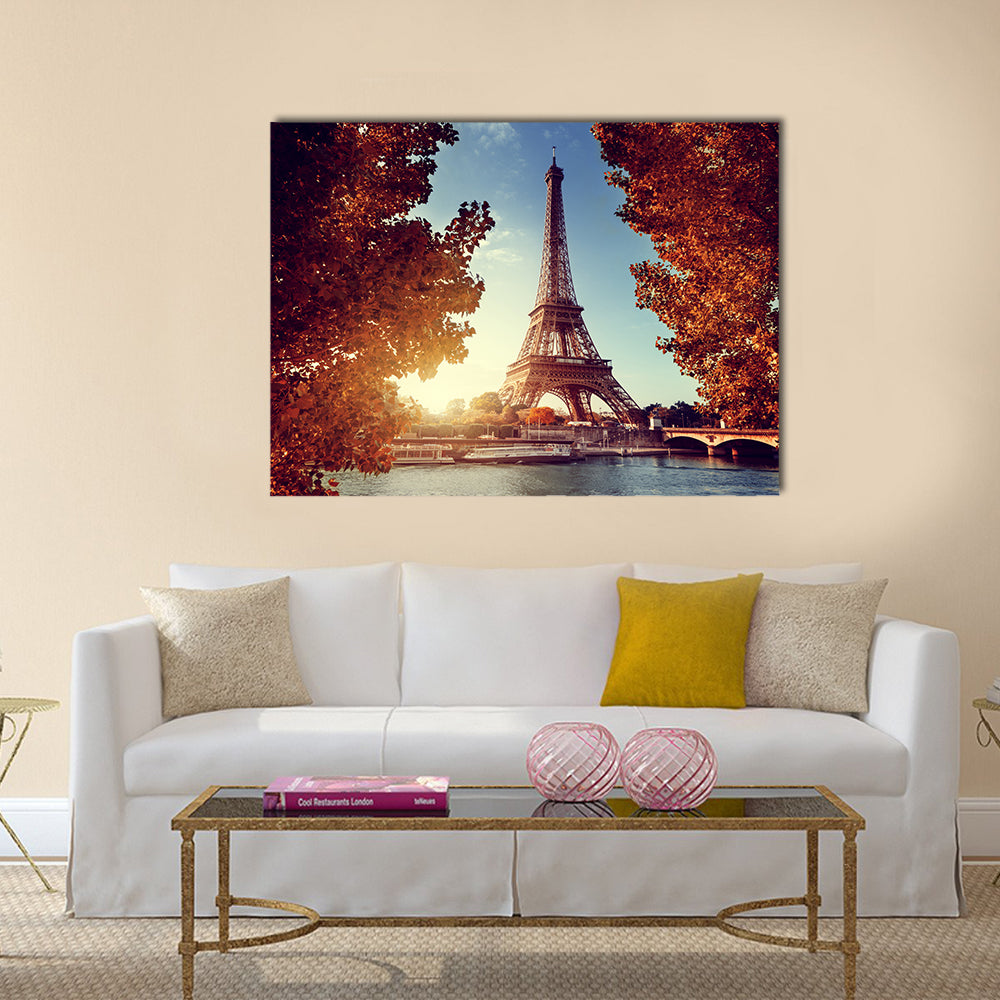 Seine in Paris with Eiffel tower in autumn time Multi panel canvas wall art