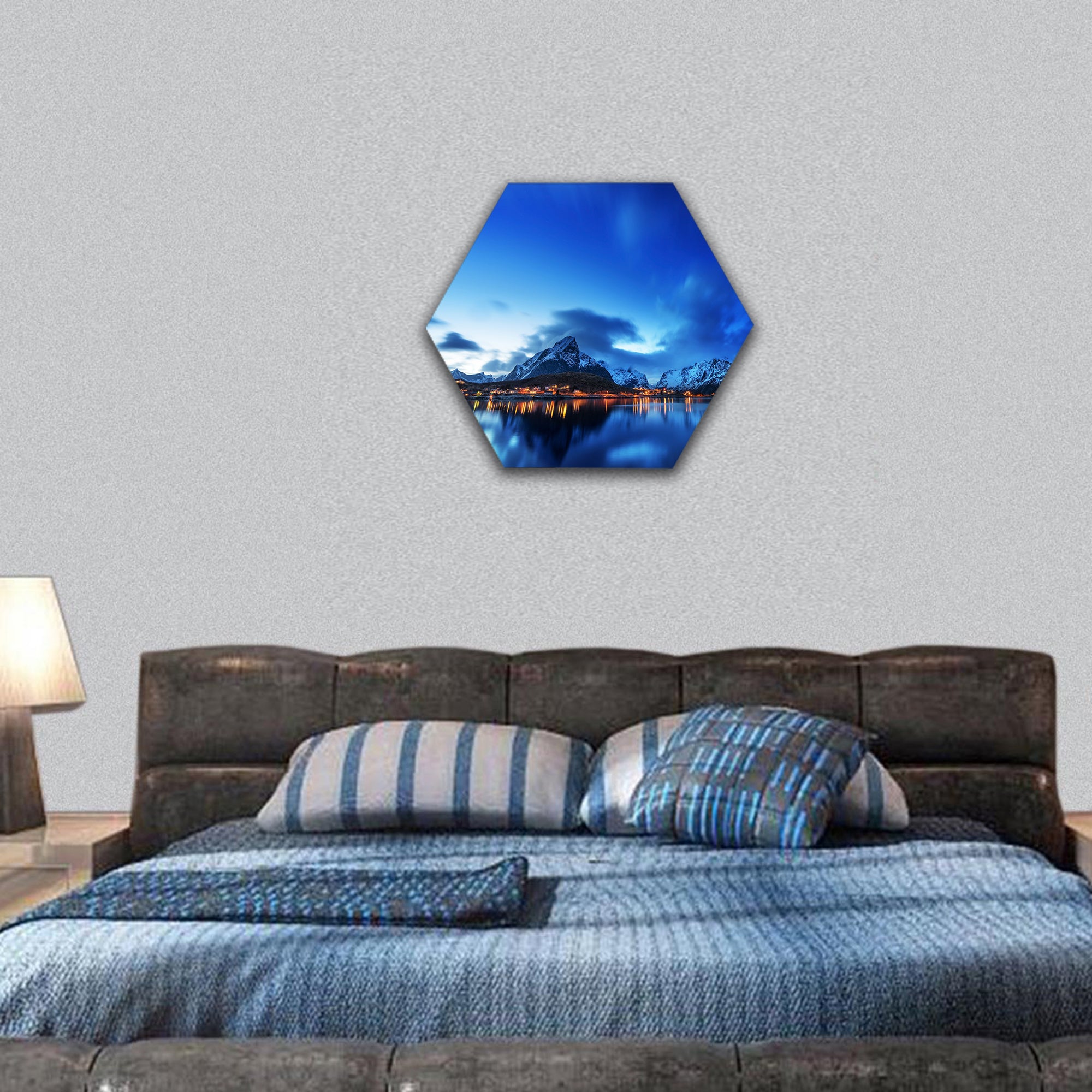 sunset in Reine Village, Lofoten Islands, Norway hexagonal canvas wall art
