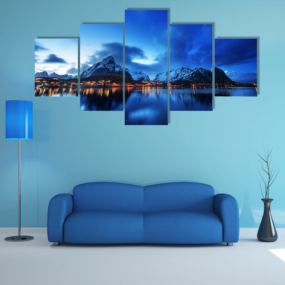  Sunset in Reine Village, Lofoten Islands, Norway multi panel canvas wall art
