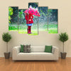 A Little Girl With Red Attire And Umbrella Enjoying The Serenity Of The Rain, Multi Panel Wall Art