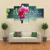 A Little Girl With Red Attire And Umbrella Enjoying The Serenity Of The Rain, Multi Panel Wall Art