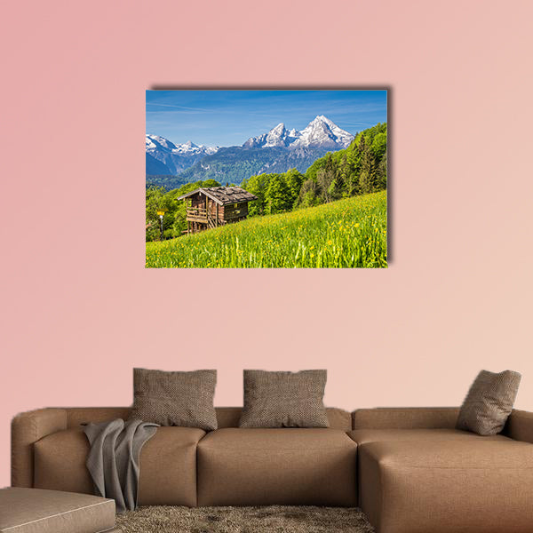 Panoramic view of idyllic mountain landscape in the Alps multi panel canvas wall art