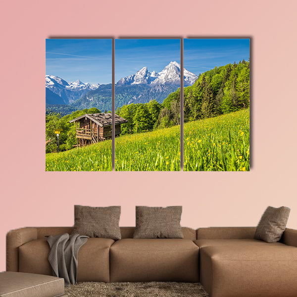 Panoramic view of idyllic mountain landscape in the Alps multi panel canvas wall art