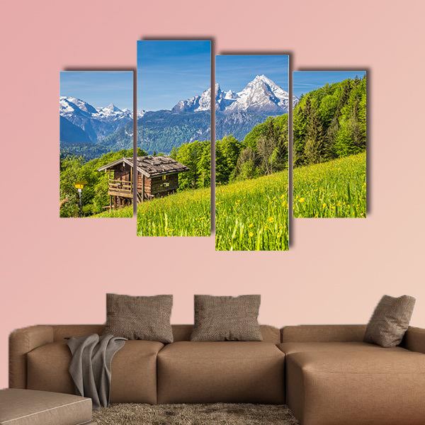 Panoramic view of idyllic mountain landscape in the Alps multi panel canvas wall art
