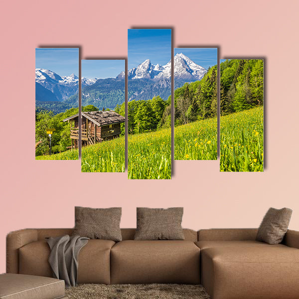 Panoramic view of idyllic mountain landscape in the Alps multi panel canvas wall art