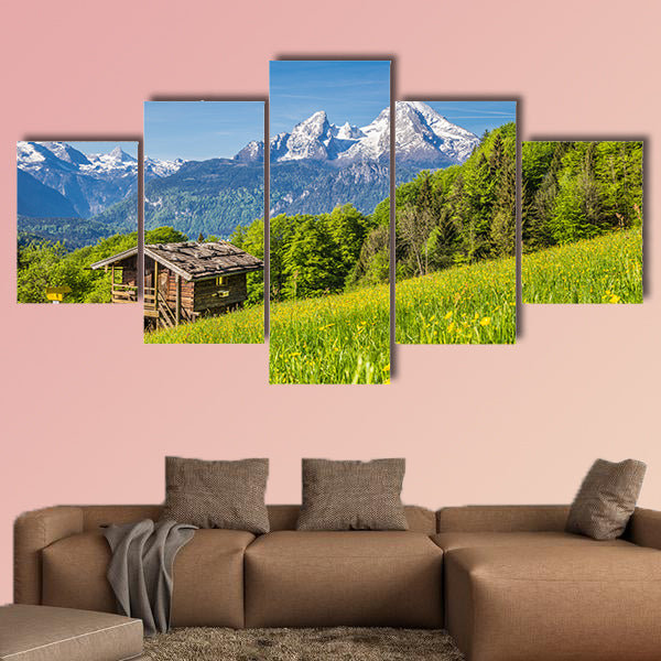 Panoramic view of idyllic mountain landscape in the Alps multi panel canvas wall art