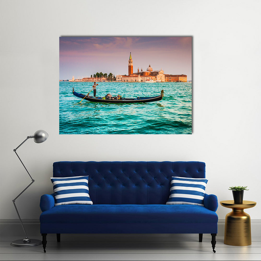 Beautiful view of traditional Gondola on Canal Grande Multi Panel Canvas Wall Art