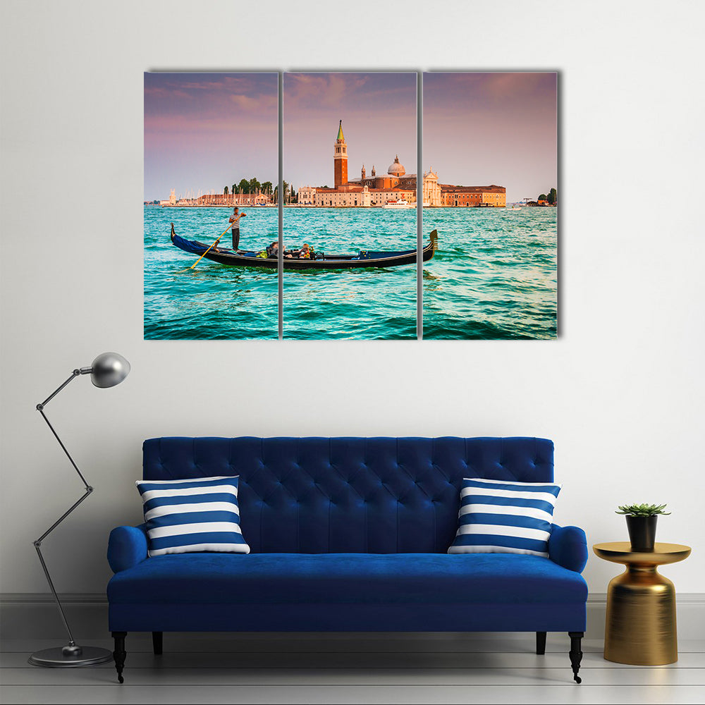 Beautiful view of traditional Gondola on Canal Grande Multi Panel Canvas Wall Art