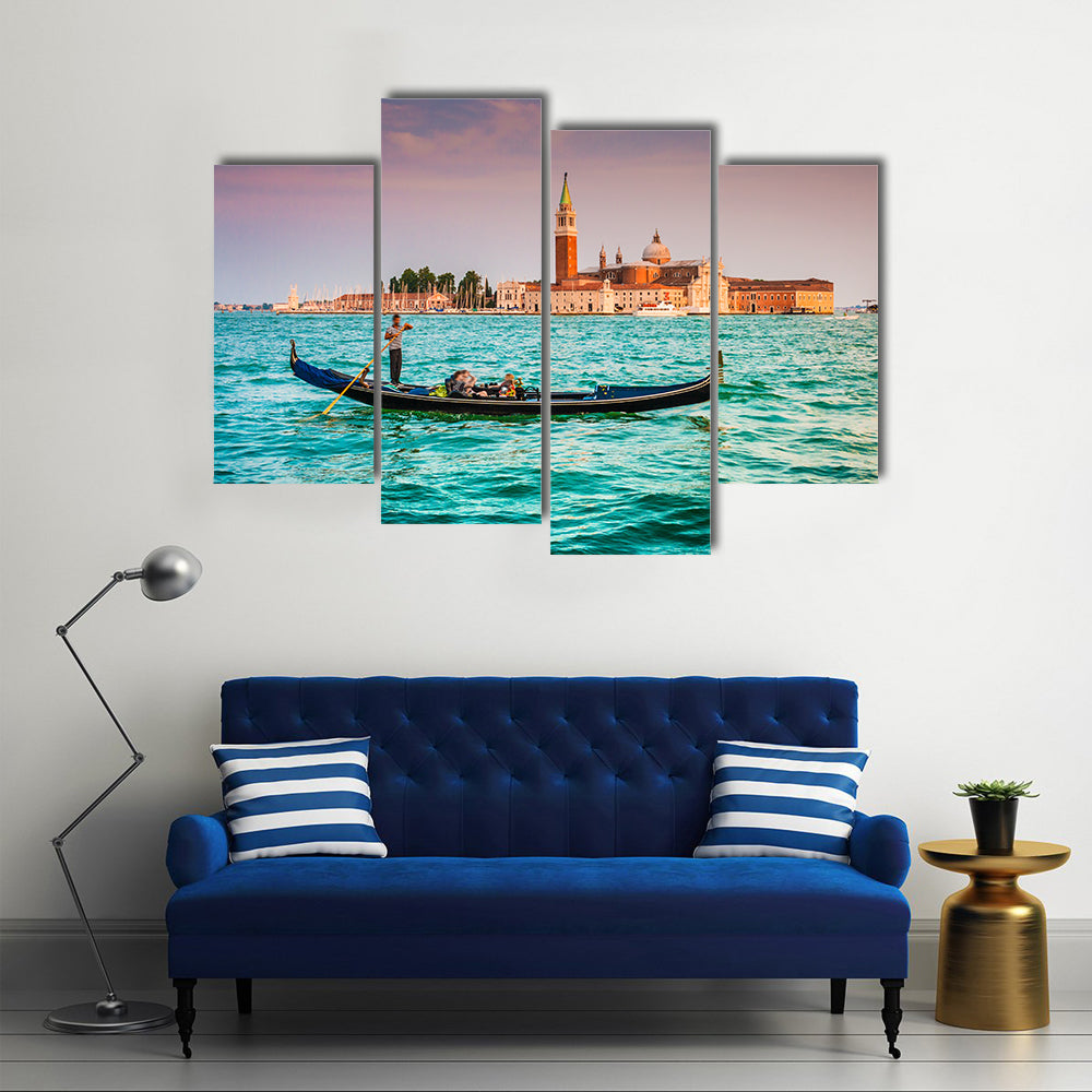 Beautiful view of traditional Gondola on Canal Grande Multi Panel Canvas Wall Art