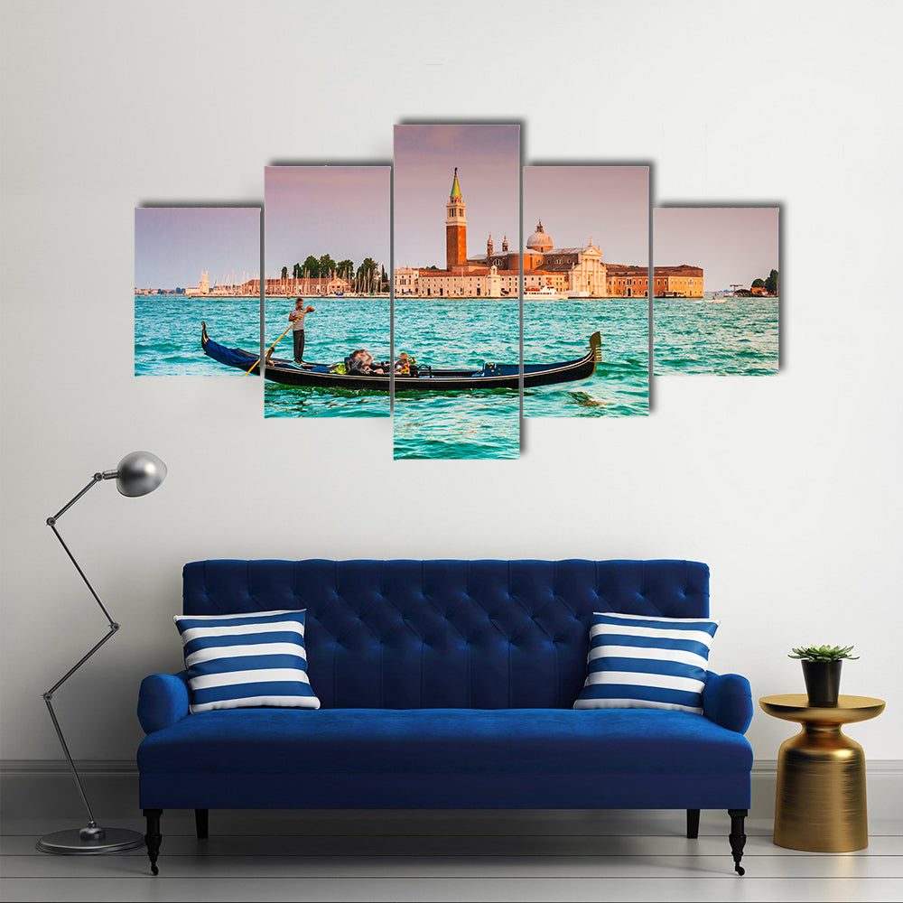 Beautiful view of traditional Gondola on Canal Grande Multi Panel Canvas Wall Art