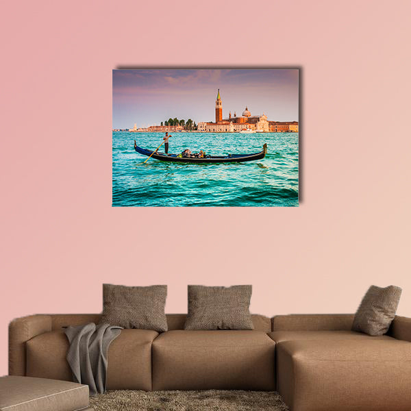 Beautiful view of traditional Gondola on Canal Grande multi panel canvas wall art
