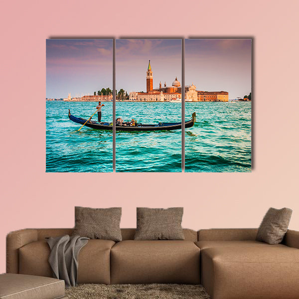 Beautiful view of traditional Gondola on Canal Grande multi panel canvas wall art