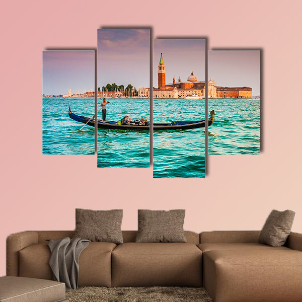 Beautiful view of traditional Gondola on Canal Grande multi panel canvas wall art