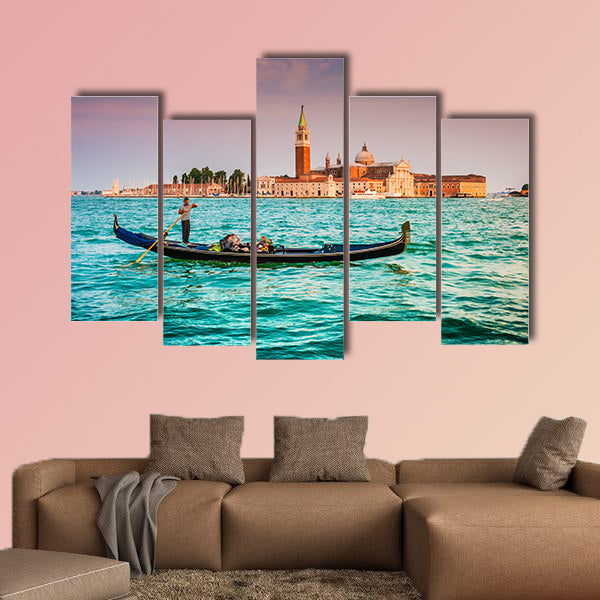 Beautiful view of traditional Gondola on Canal Grande multi panel canvas wall art