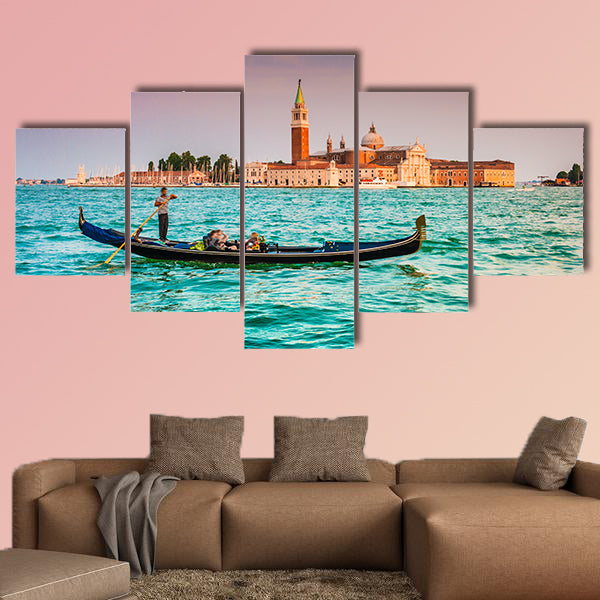 Beautiful view of traditional Gondola on Canal Grande multi panel canvas wall art