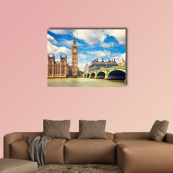 Big Ben and Westminster bridge in London multi panel canvas wall art