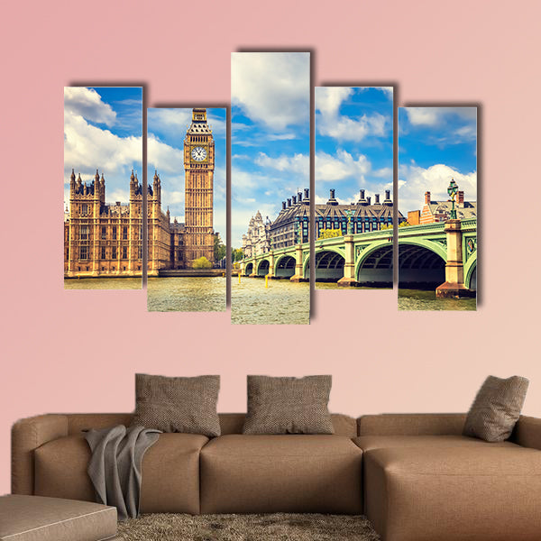 Big Ben and Westminster bridge in London multi panel canvas wall art
