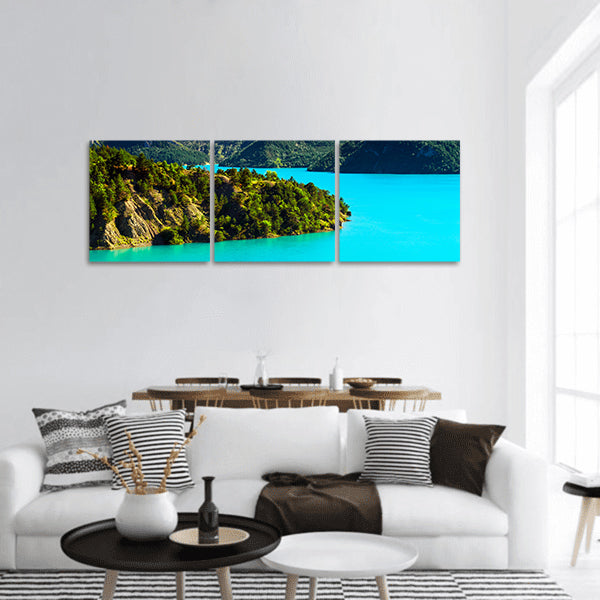 Azure water of Lac De La Castillon, Alps, France Panoramic Canvas Wall Art