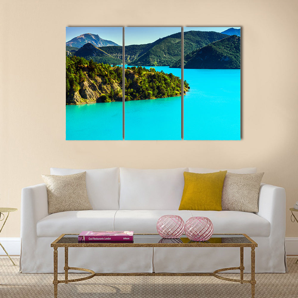 The Azure water of Lac De La Castillon, Alps, France Multi panel Canvas Wall Art
