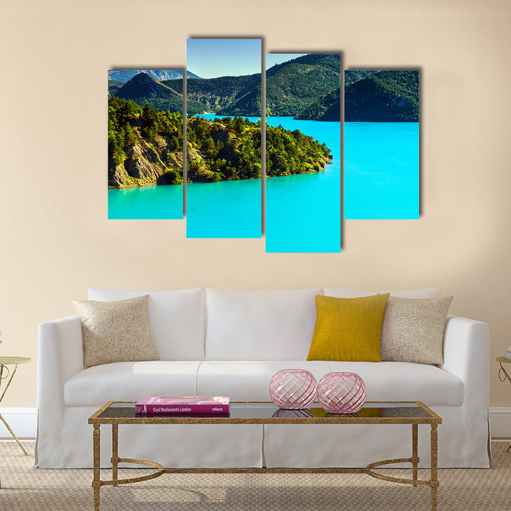 The Azure water of Lac De La Castillon, Alps, France Multi panel Canvas Wall Art
