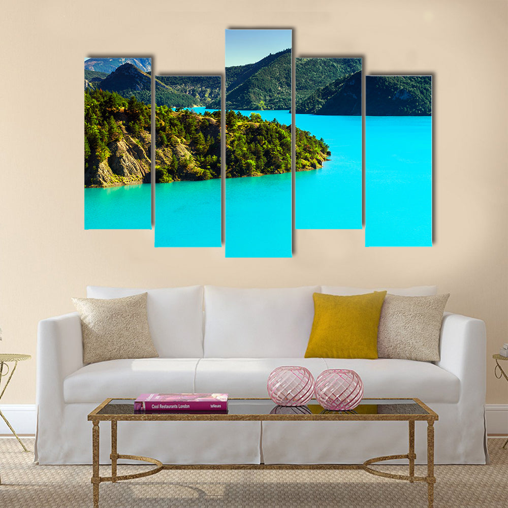 The Azure water of Lac De La Castillon, Alps, France Multi panel Canvas Wall Art