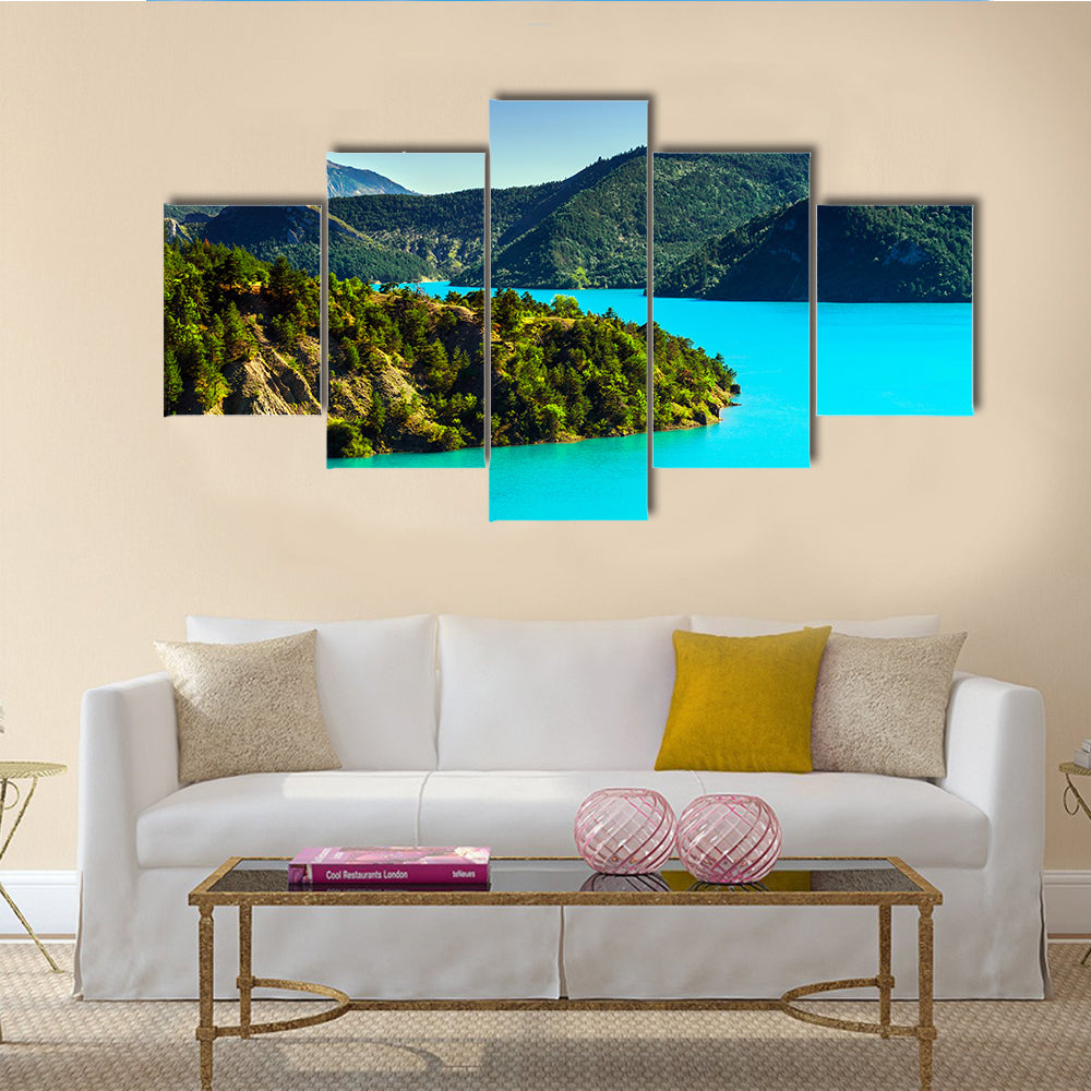 The Azure water of Lac De La Castillon, Alps, France Multi panel Canvas Wall Art