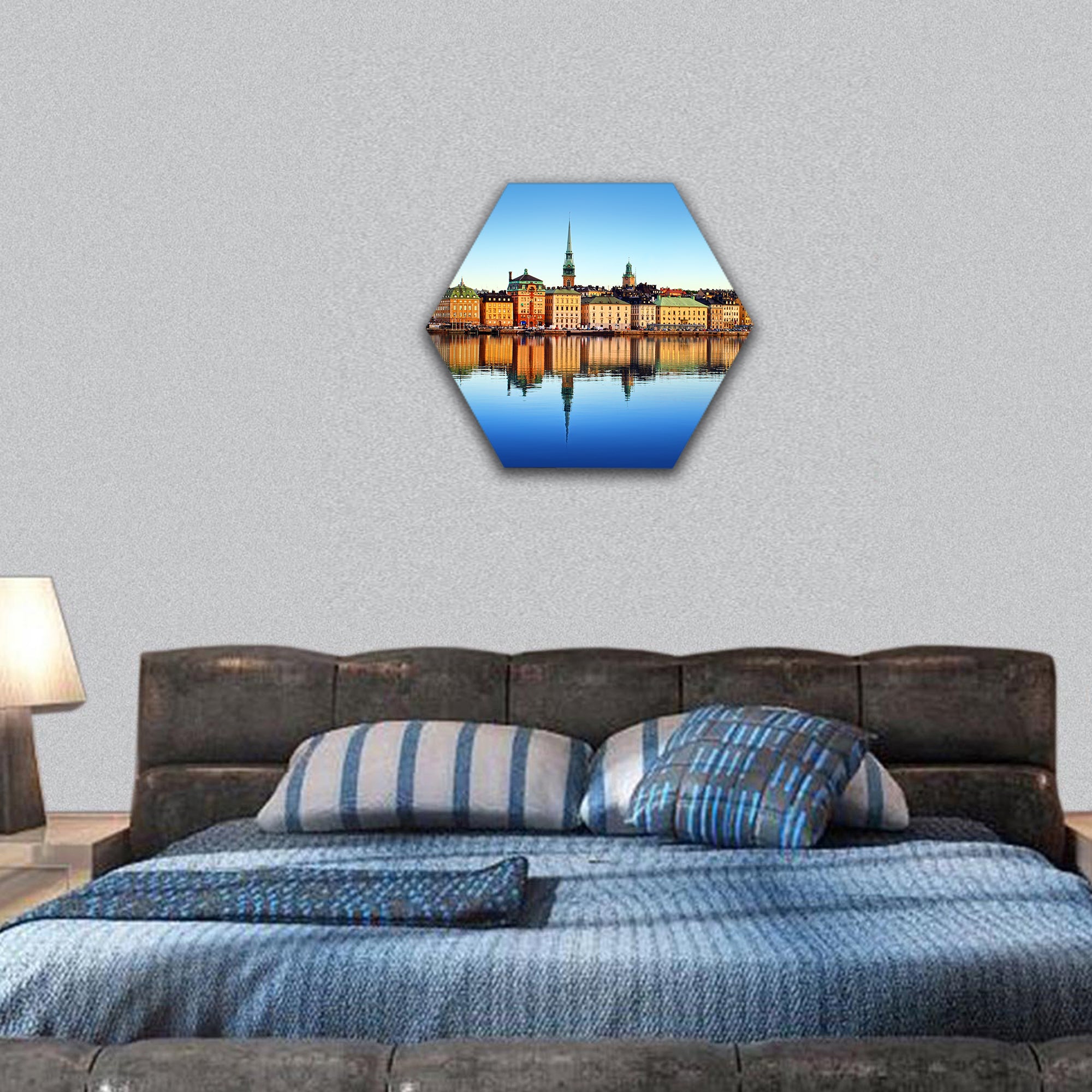 Stockholm city hexagonal canvas wall art