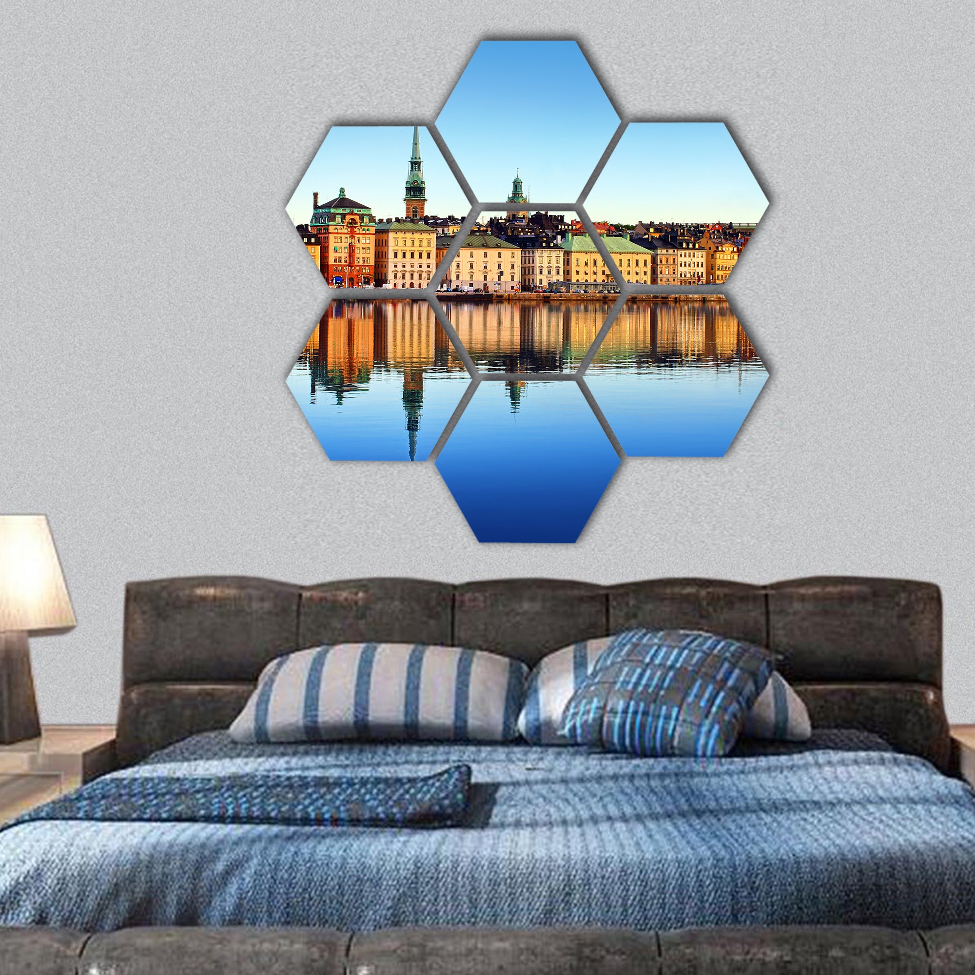 Stockholm city hexagonal canvas wall art