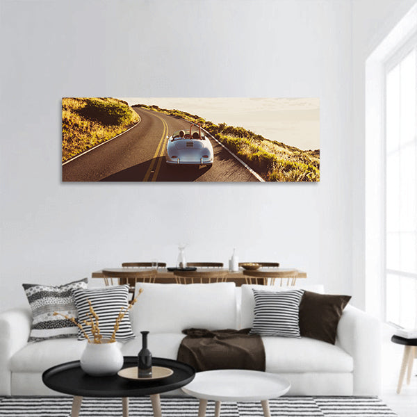 Couple Driving on Country Road panoramic canvas wall art