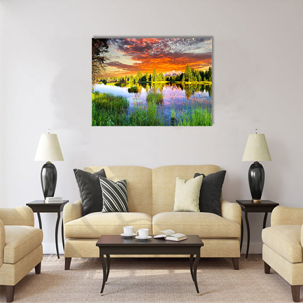 Early morning panoramic view of the Snake River and Tetons multi panel canvas wall art
