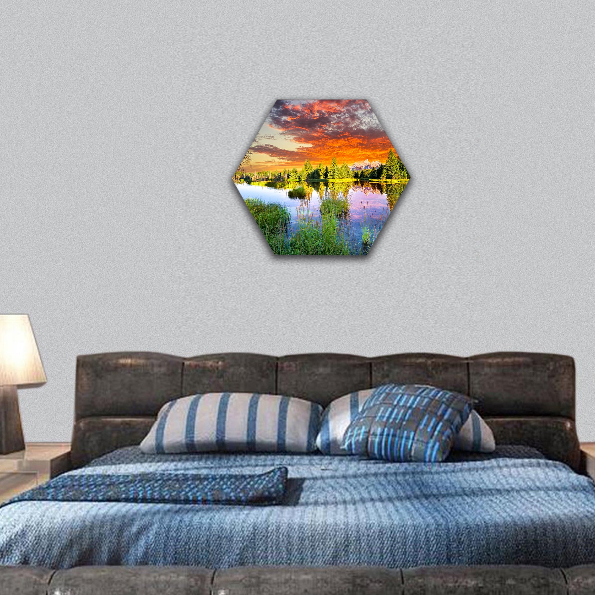 Snake River and Tetons in Wyoming hexagonal canvas wall art