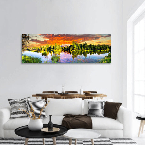 Morning view of the Snake River and Tetons in Wyoming panoramic canvas wall art