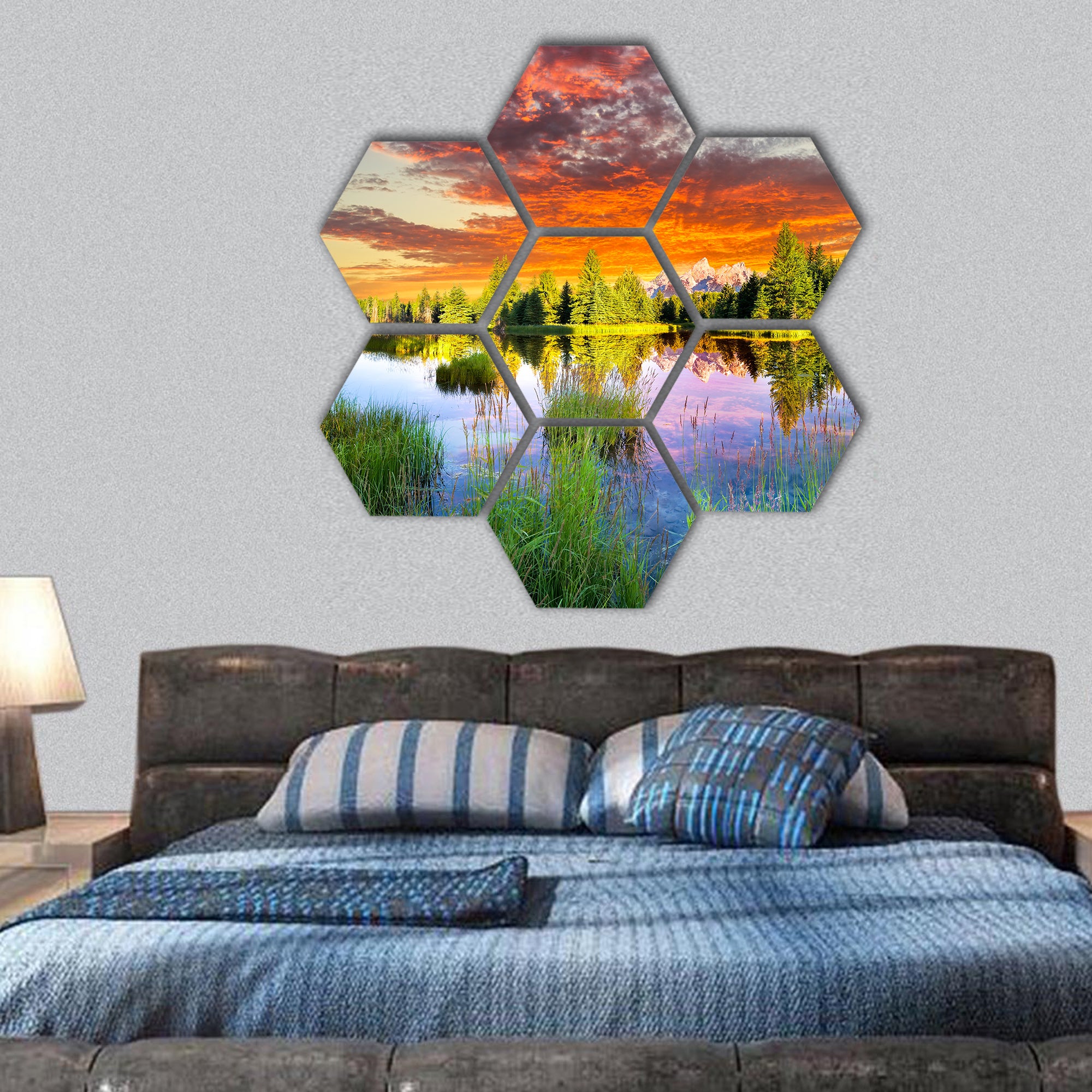 Snake River and Tetons in Wyoming hexagonal canvas wall art
