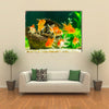 Goldfish in Aquarium with Green Plants Multi Panel Canvas Wall Art