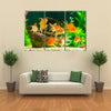 Goldfish in Aquarium with Green Plants Multi Panel Canvas Wall Art