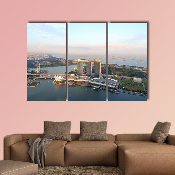 Marina Bay Sands hotel, ArtScience museum and Singapore Flyer Multi panel canvas wall art