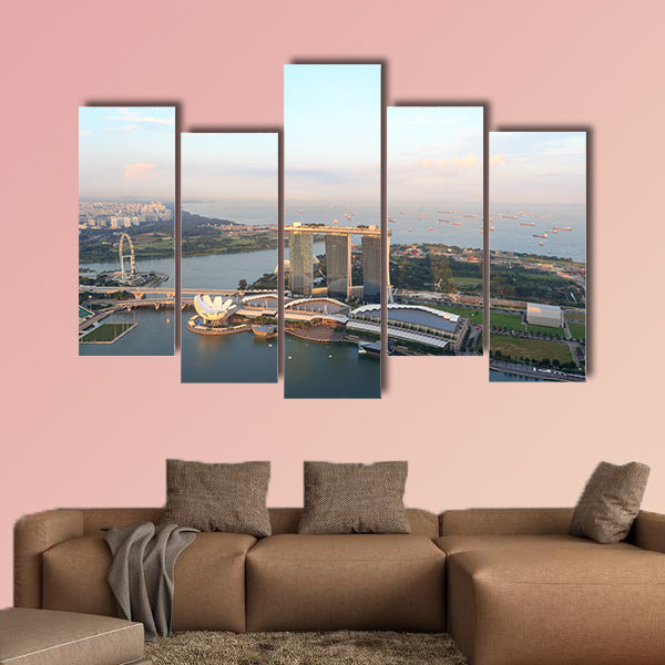 Marina Bay Sands hotel, ArtScience museum and Singapore Flyer Multi panel canvas wall art